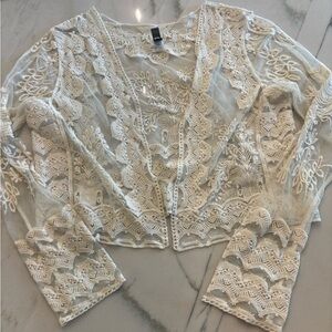 Boho Ivory Lace Cardigan Sheer Bell Sleeve Festival Bridal Top